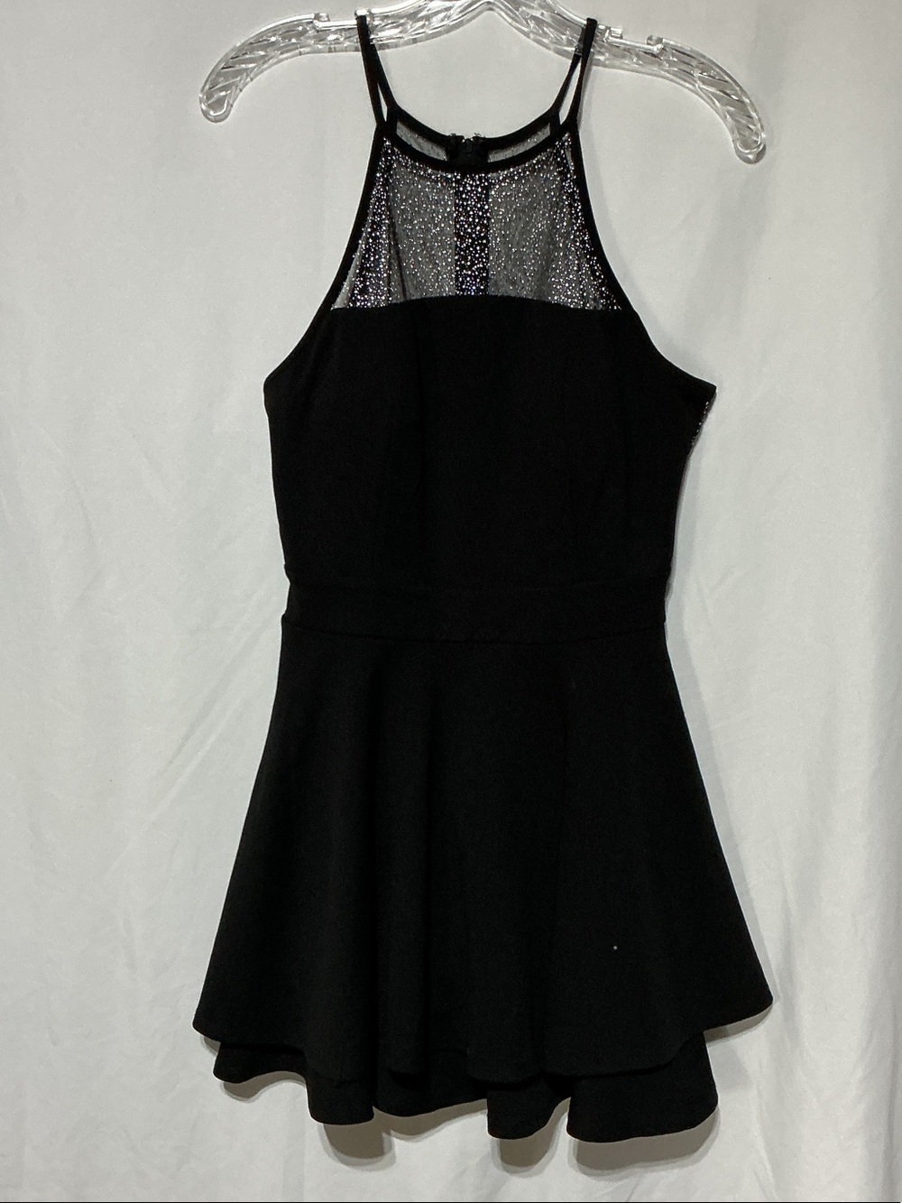 Emerald Sundae Black Mini Dress with Sheer Sparkle Yoke Sz M